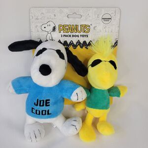 2 Pack Peanuts Snoopy Woodstock Plush Set Joe Cool Sunglasses Dog Toys Squeaker